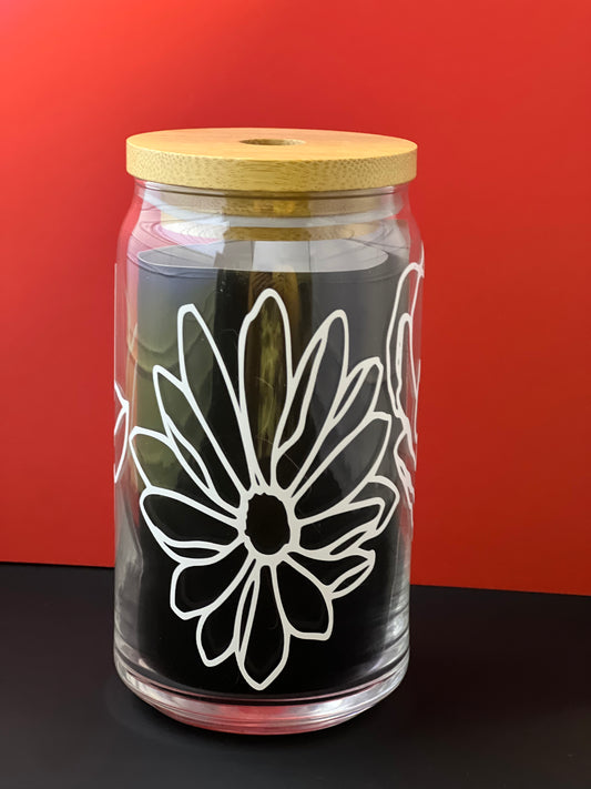 Beer Can Glass - White Floral