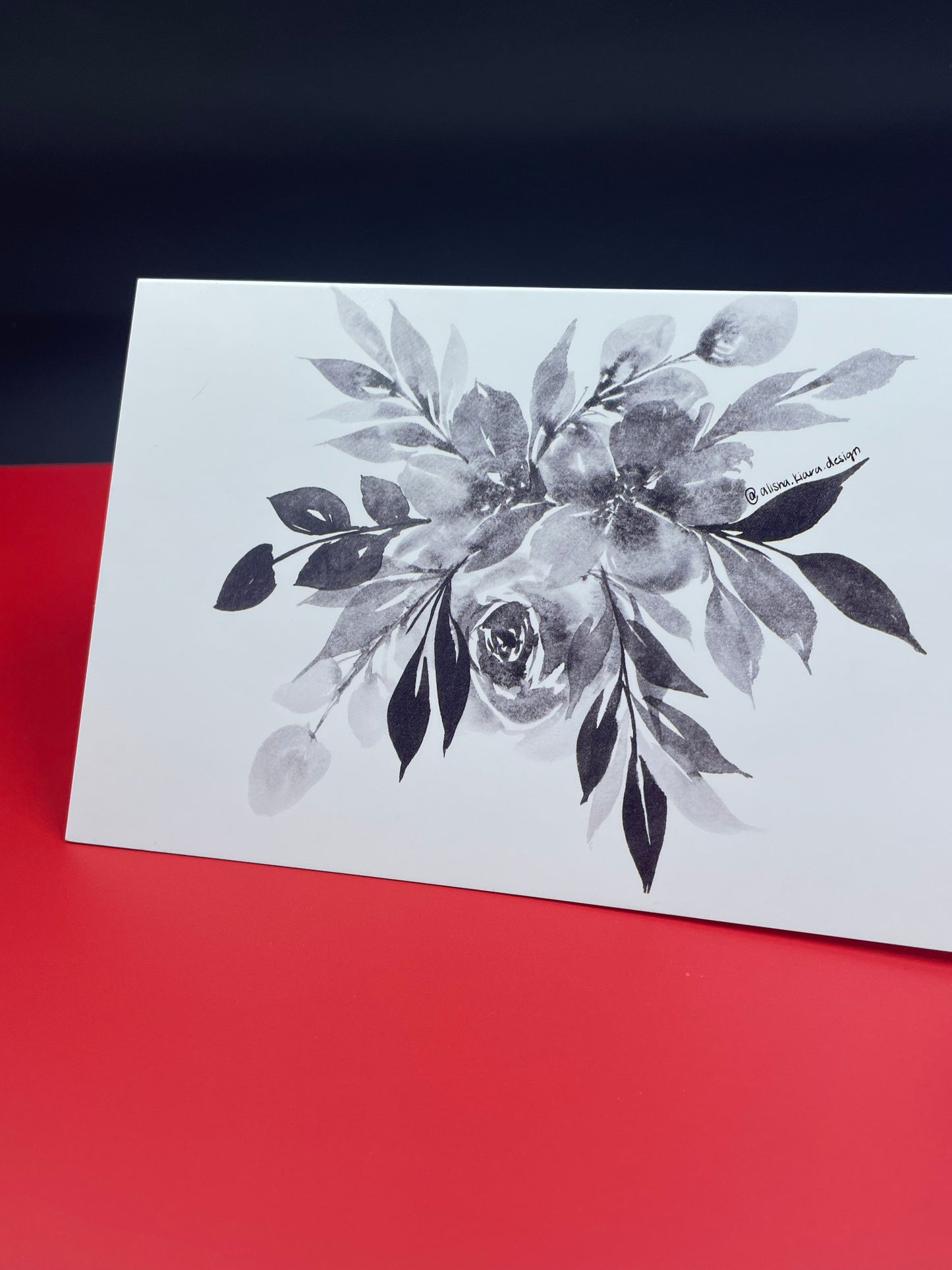 Greeting Card - Black & White Floral Watercolor
