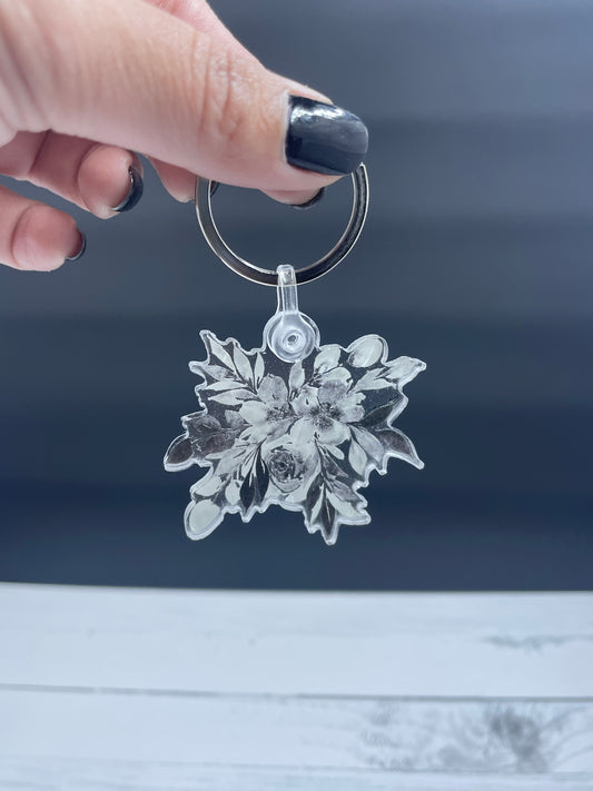 Keychain - Black & White Floral Watercolor